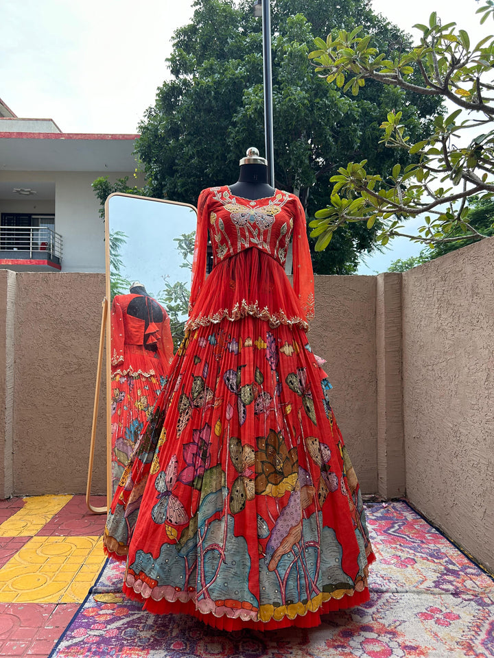 Peachish Orange Kalamkari Lehenga