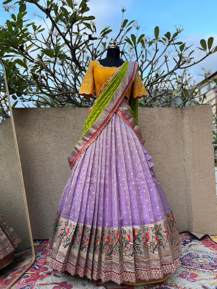 Lavender Pure Kota Silk Lehenga