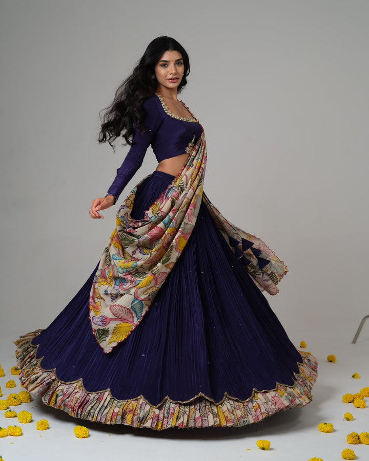 Dark Blue Natural Crape Silk Lehenga