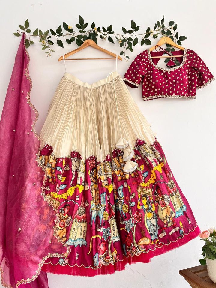 Magenta Pen Kalamkari Lehenga