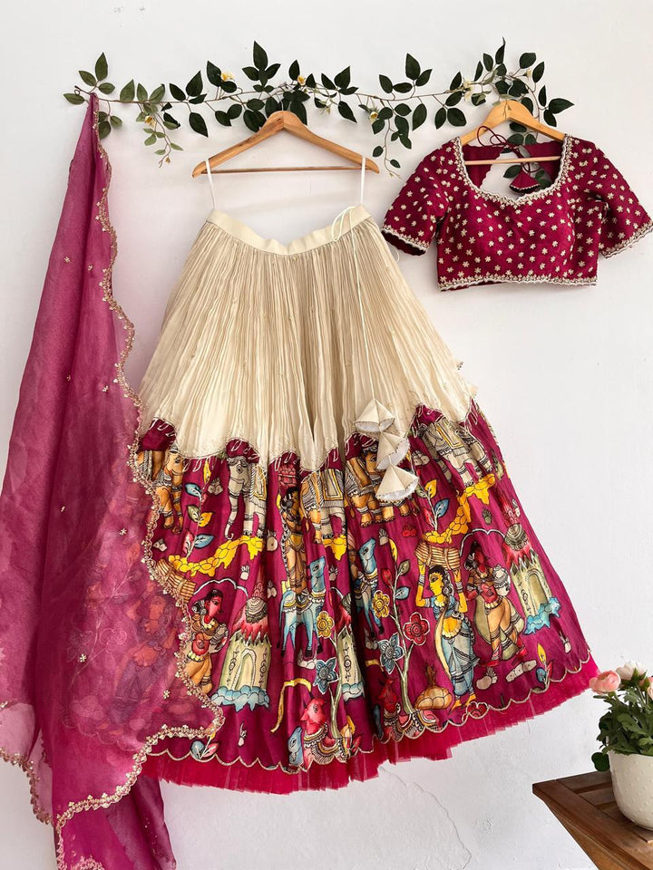 Magenta Pen Kalamkari Lehenga