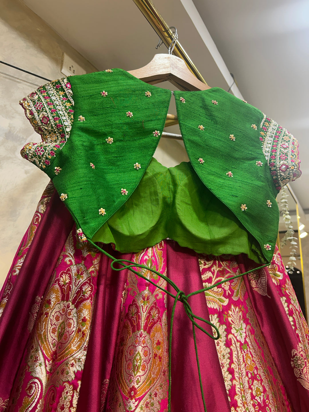 Pink & Green Banaras Silk Lehenga