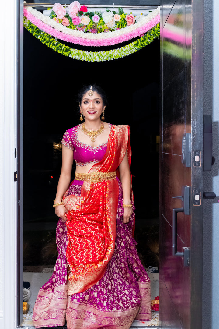 Wine Banaras Silk Lehenga