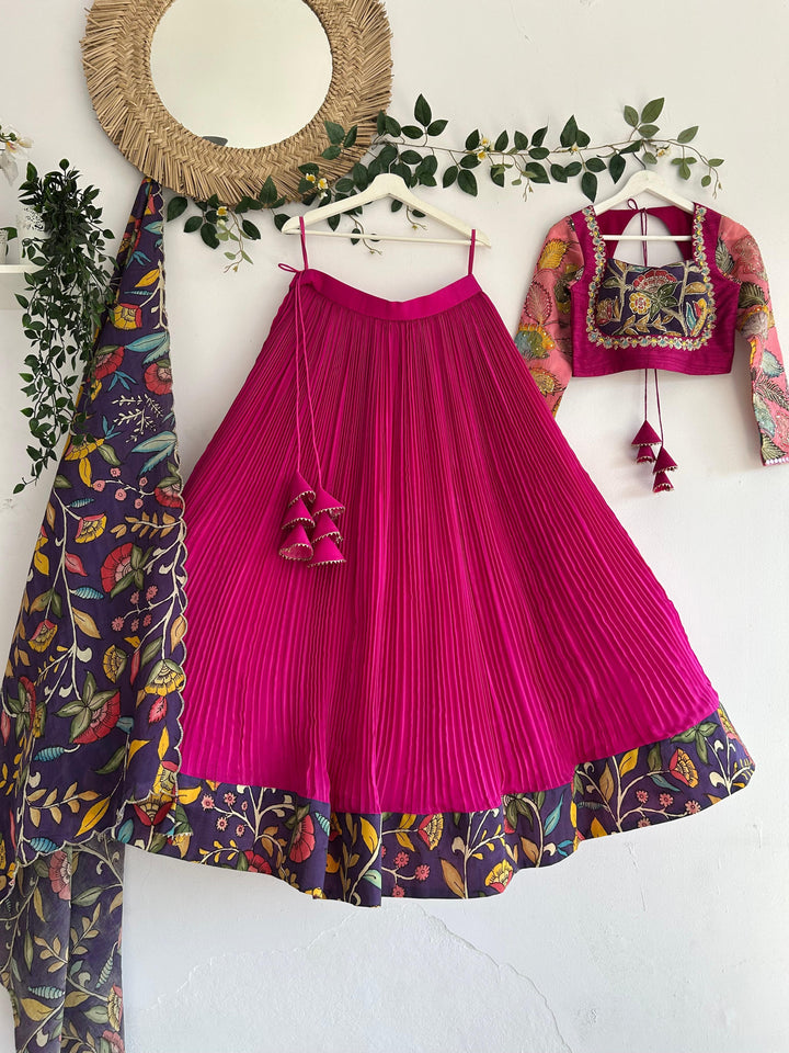 Magenta Natural Crape Silk Lehenga