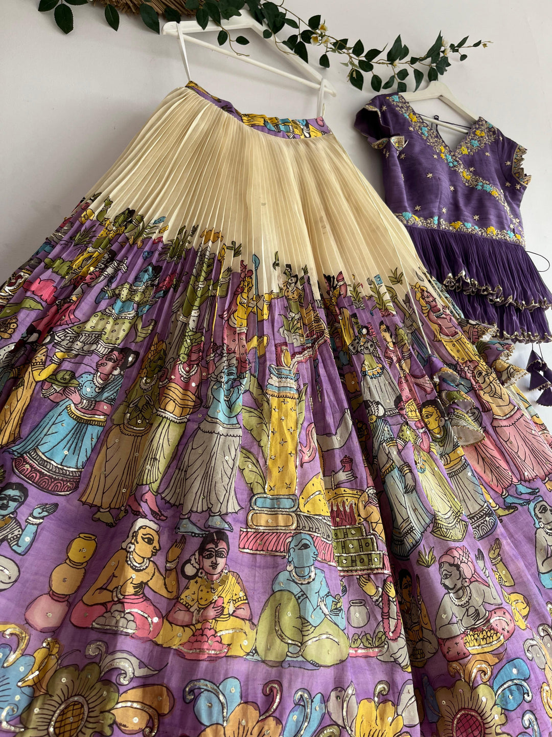 Lavendar Pen Kalamkari Lehenga