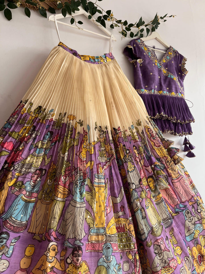 Lavendar Pen Kalamkari Lehenga