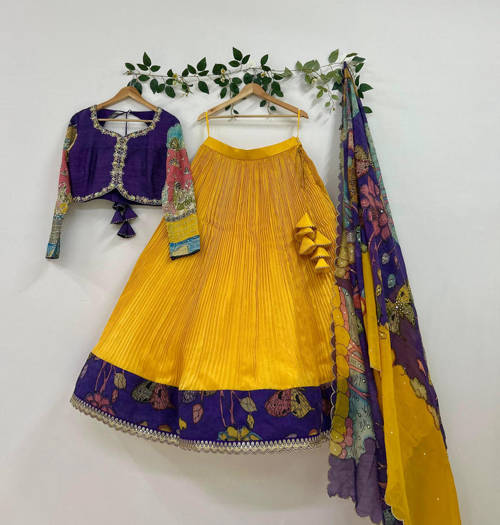 Yellow Natural Crape Silk Lehenga