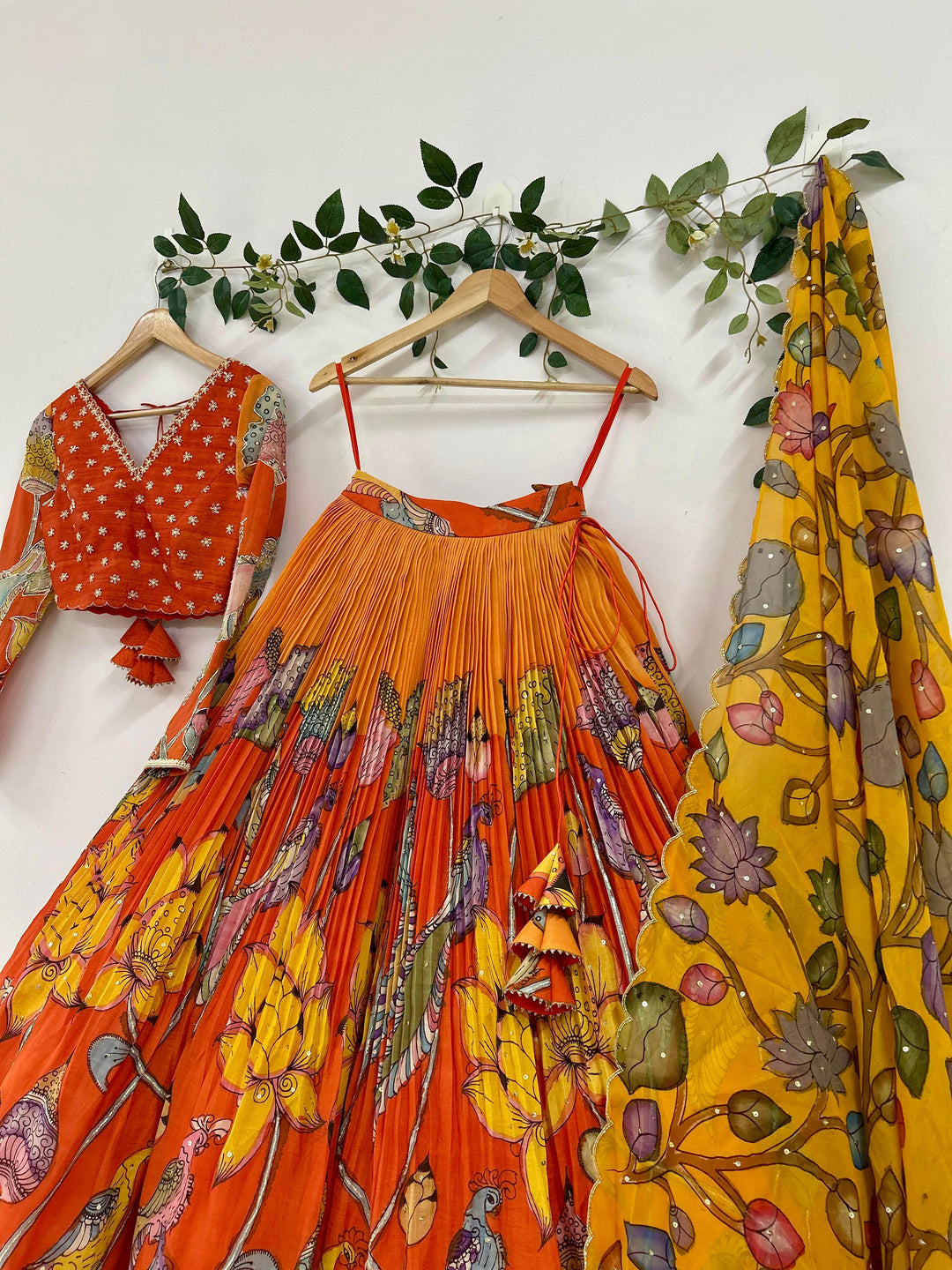 Orange Pen Kalamkari Lehenga