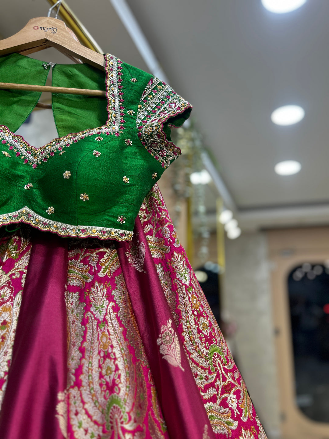 Pink & Green Banaras Silk Lehenga