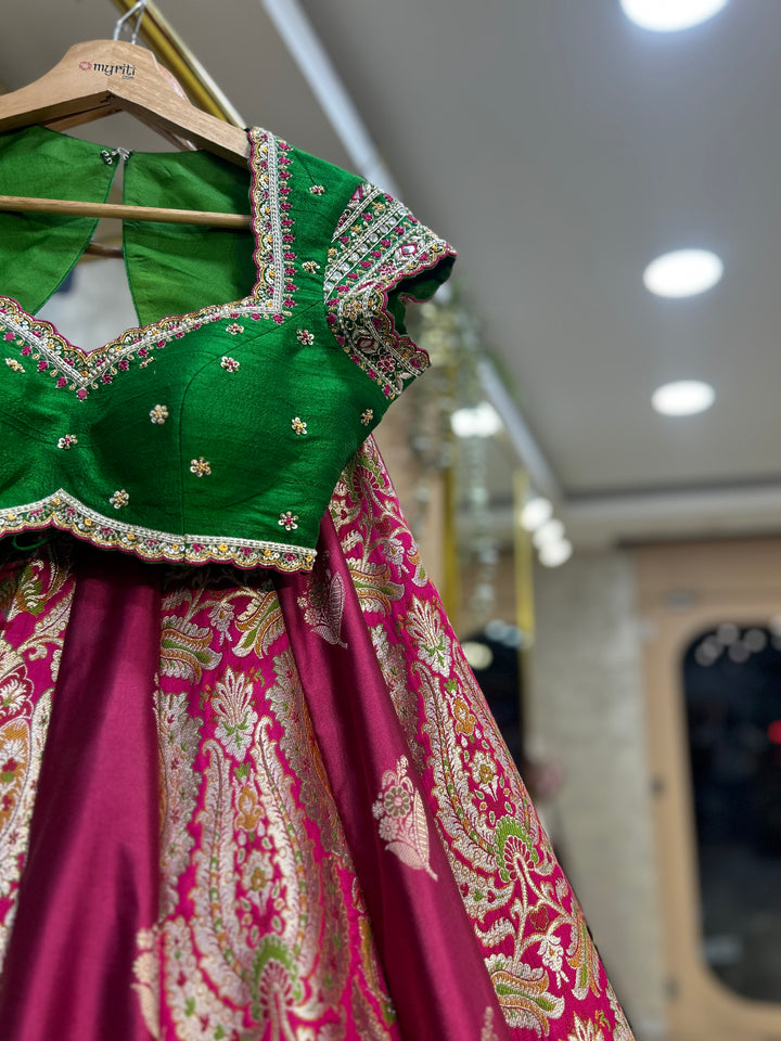 Pink & Green Banaras Silk Lehenga