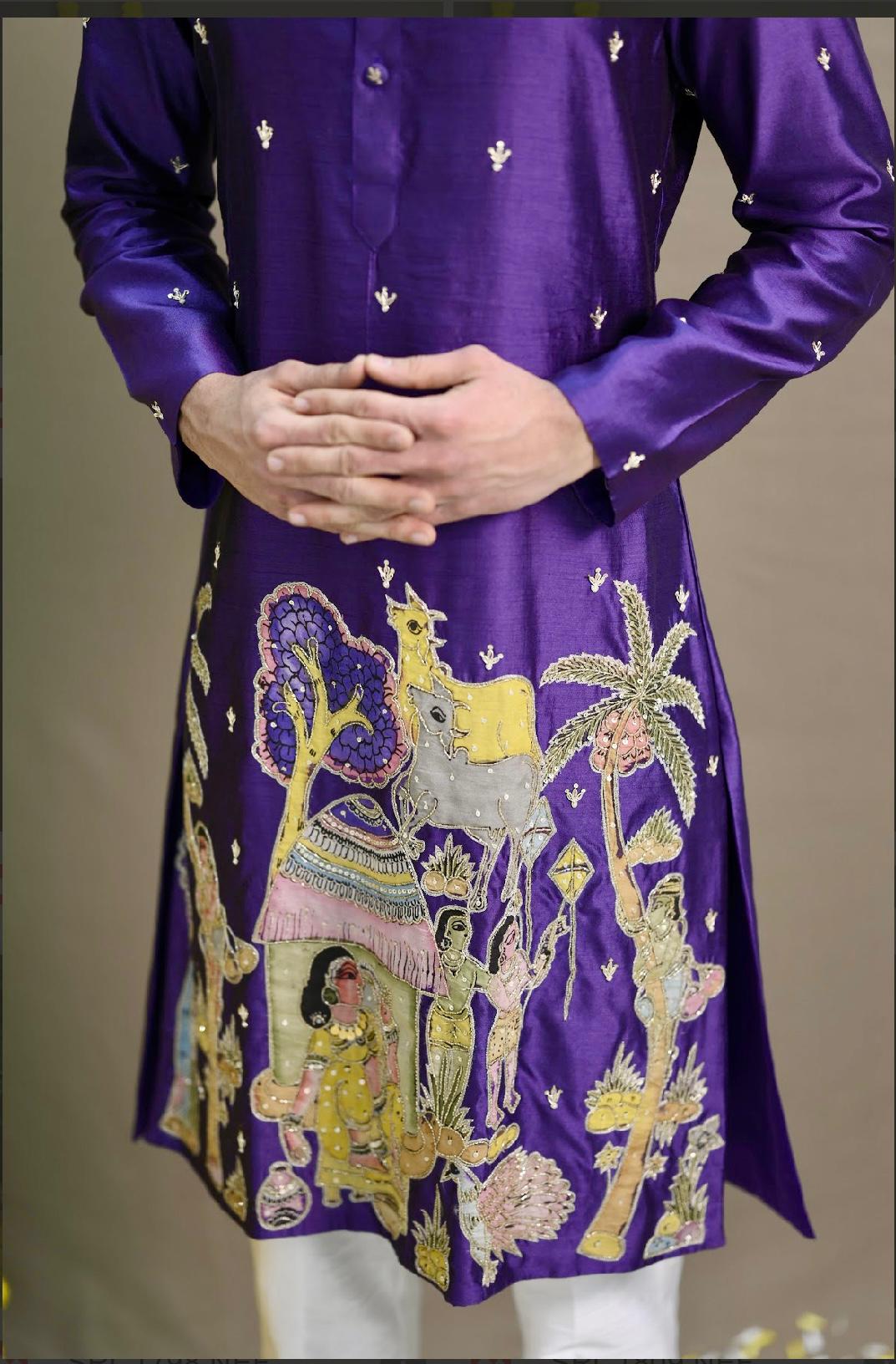 Purple Pen Kalamkari Kurta