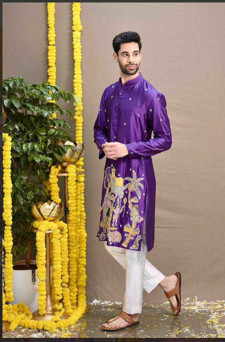 Purple Pen Kalamkari Kurta