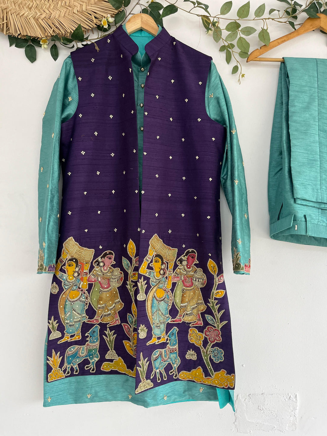 Blue Pen Kalamkari Jacket Set