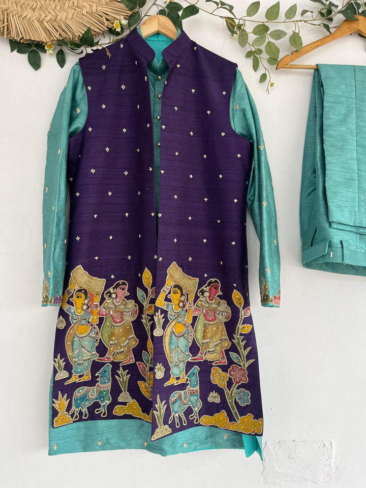 Blue Pen Kalamkari Jacket Set