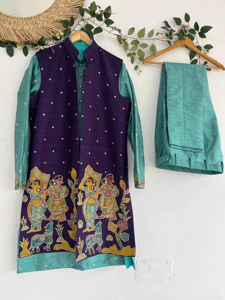 Blue Pen Kalamkari Jacket Set