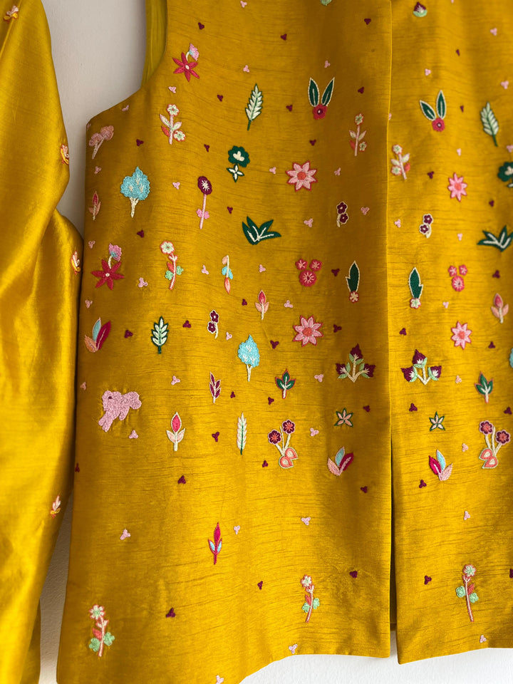 Yellow Rawsilk Jacket Set