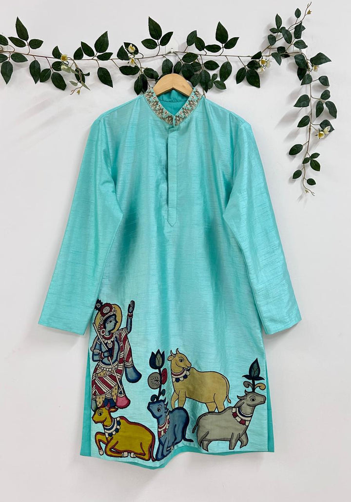 Sky Blue Pen Kalamkari Kurta