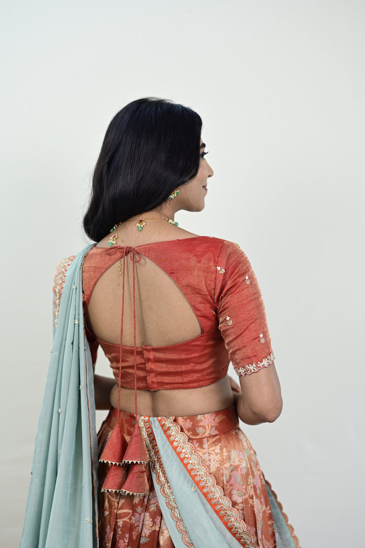 Orange Banaras Tissue Silk Lehenga