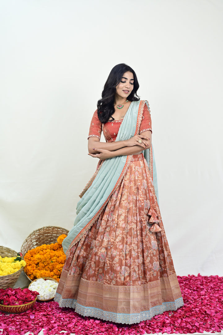 Orange Banaras Tissue Silk Lehenga