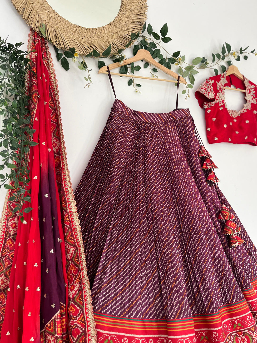 Red & Purple Patola Silk Lehenga