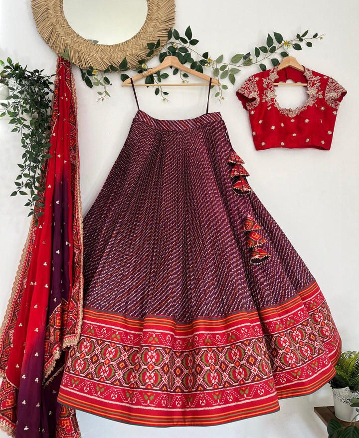 Red & Purple Patola Silk Lehenga