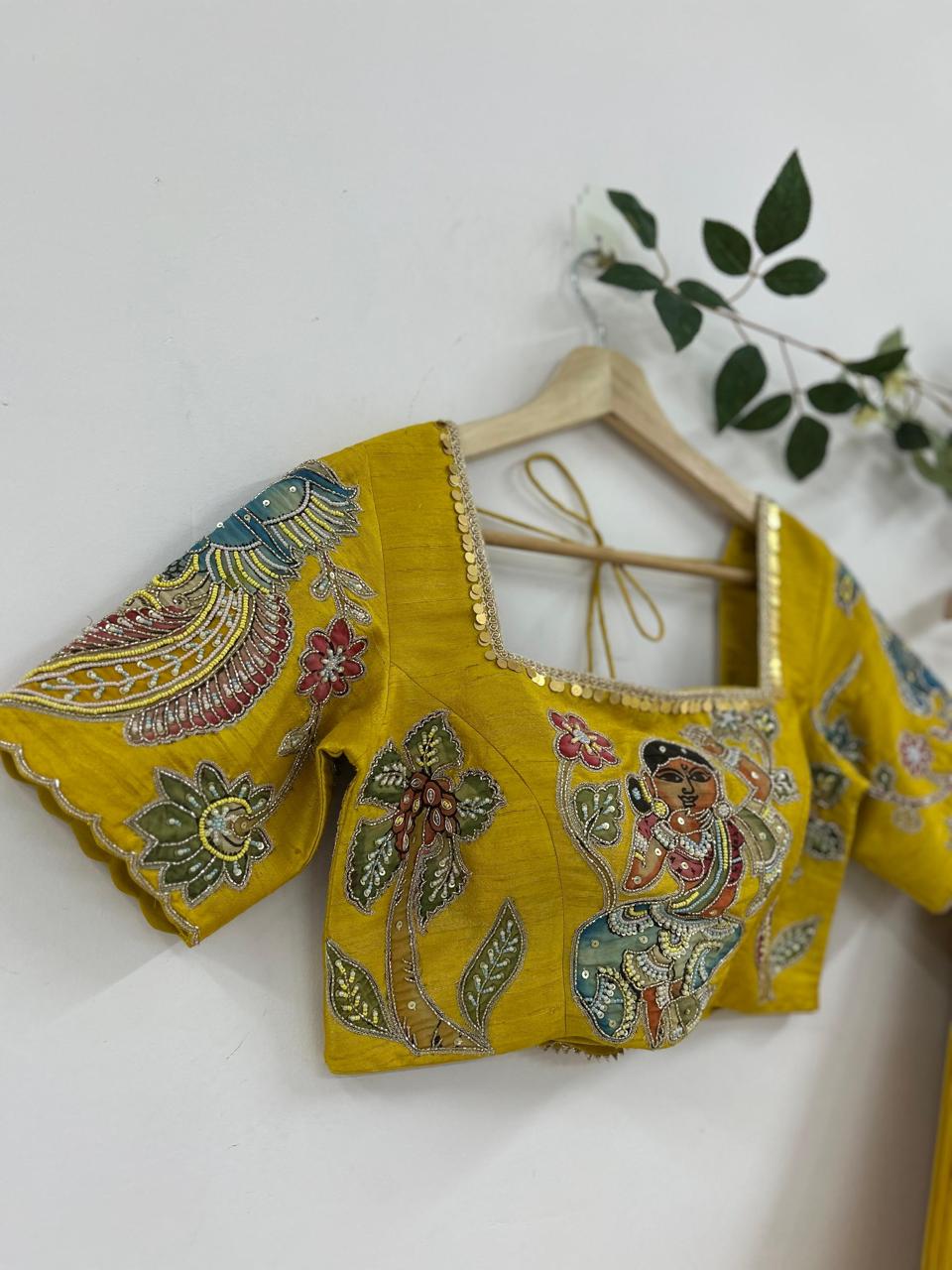 Yellow Kalamkari Tissue Lehenga