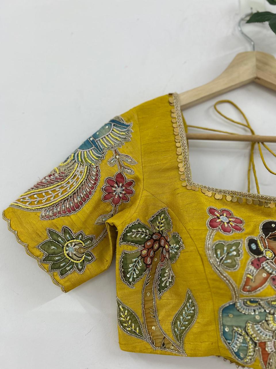 Yellow Kalamkari Tissue Lehenga