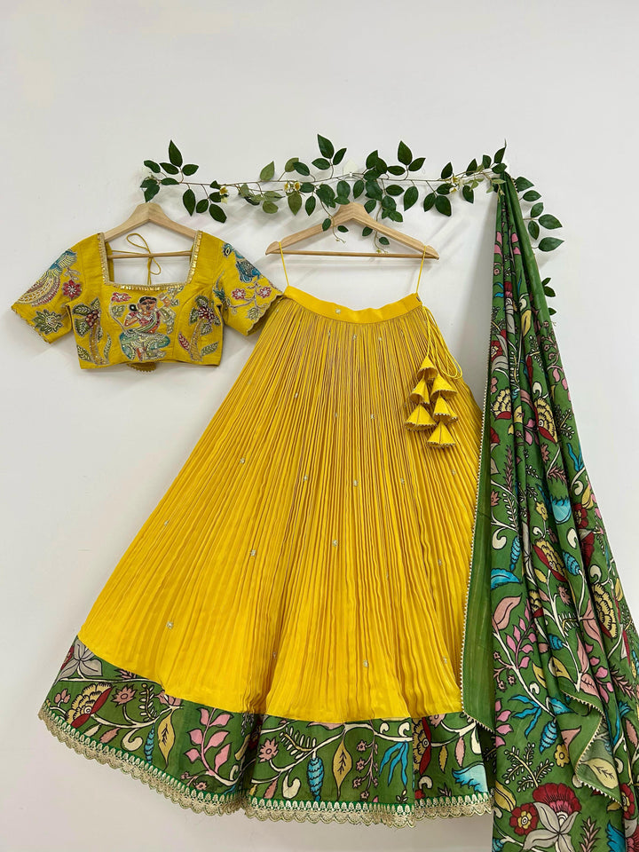 Yellow Kalamkari Tissue Lehenga