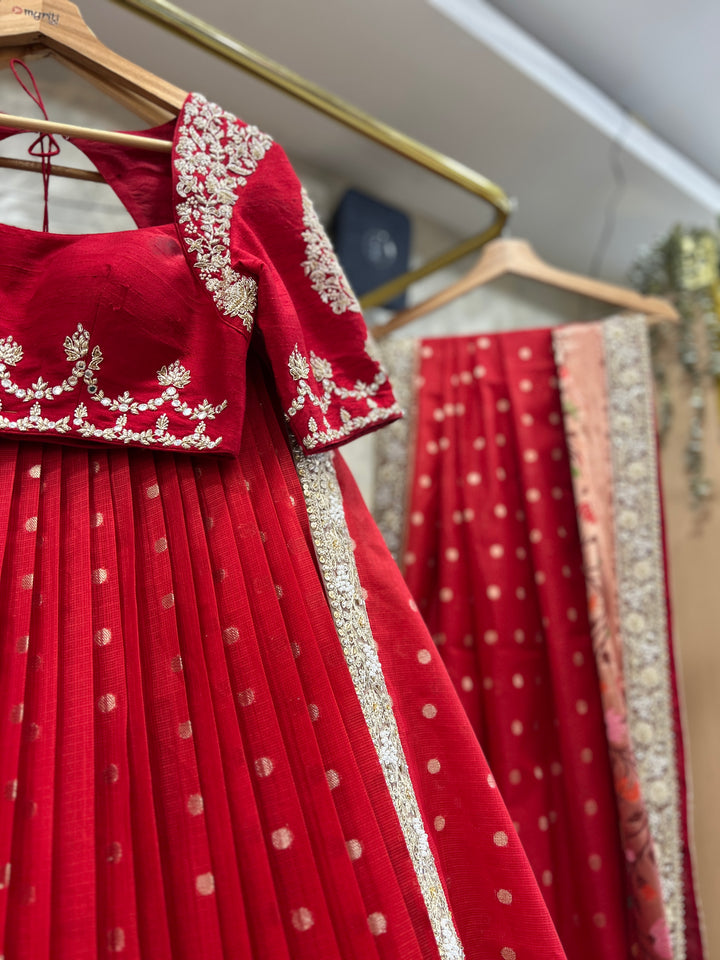 Red Kota Silk Lehenga