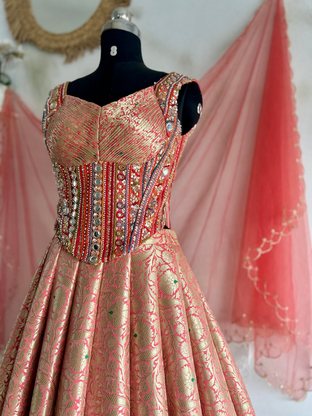 Peach Banaras Silk Lehenga