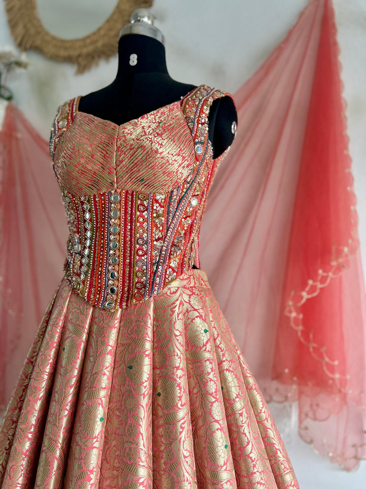 Peach Banaras Silk Lehenga