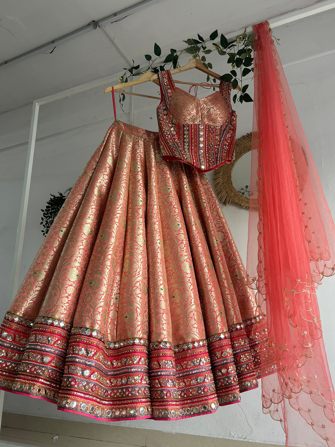 Peach Banaras Silk Lehenga