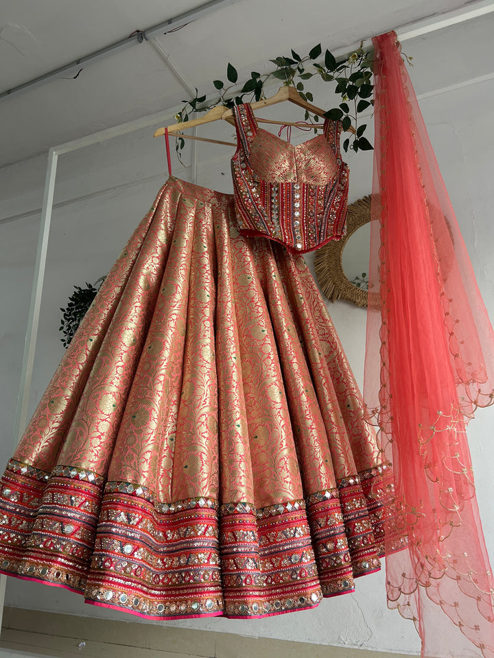 Peach Banaras Silk Lehenga