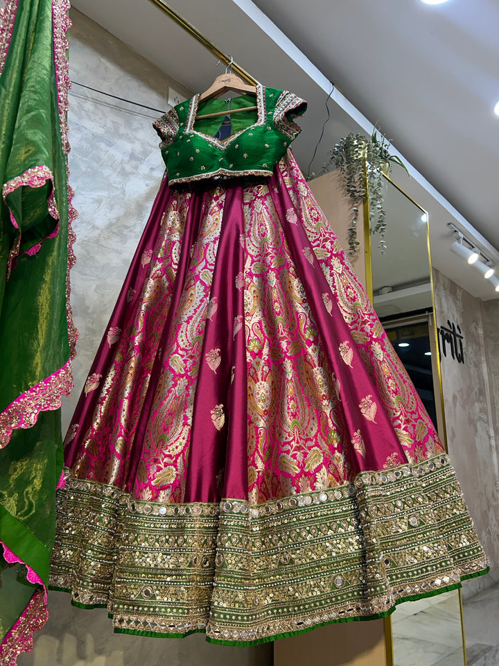 Pink & Green Banaras Silk Lehenga