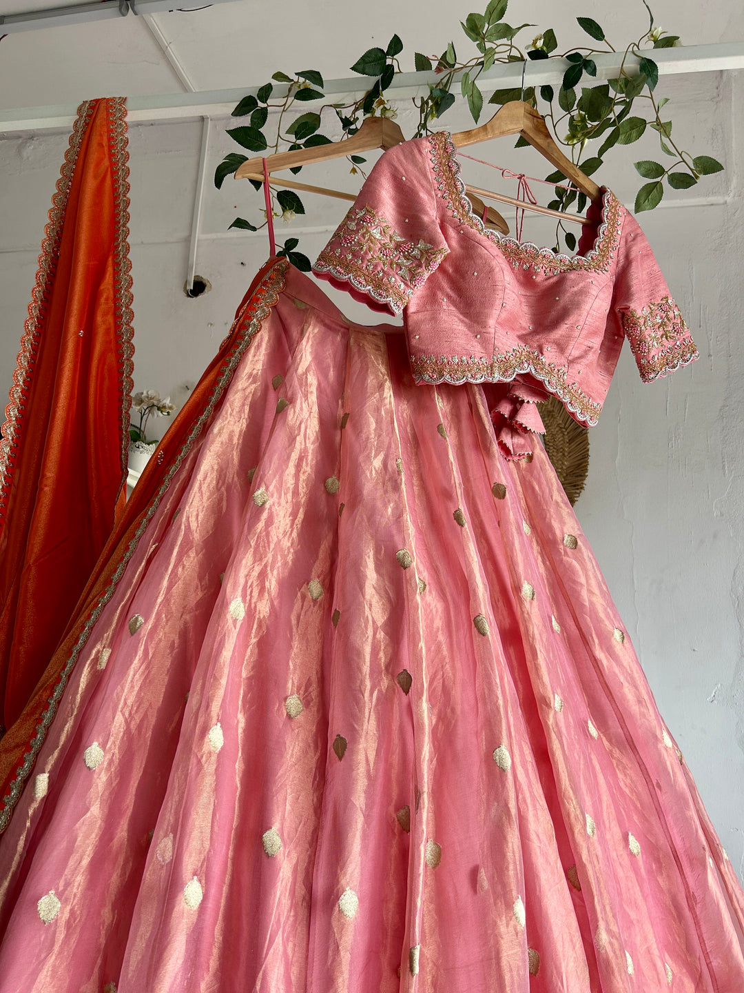 Pink Tissue Lehenga