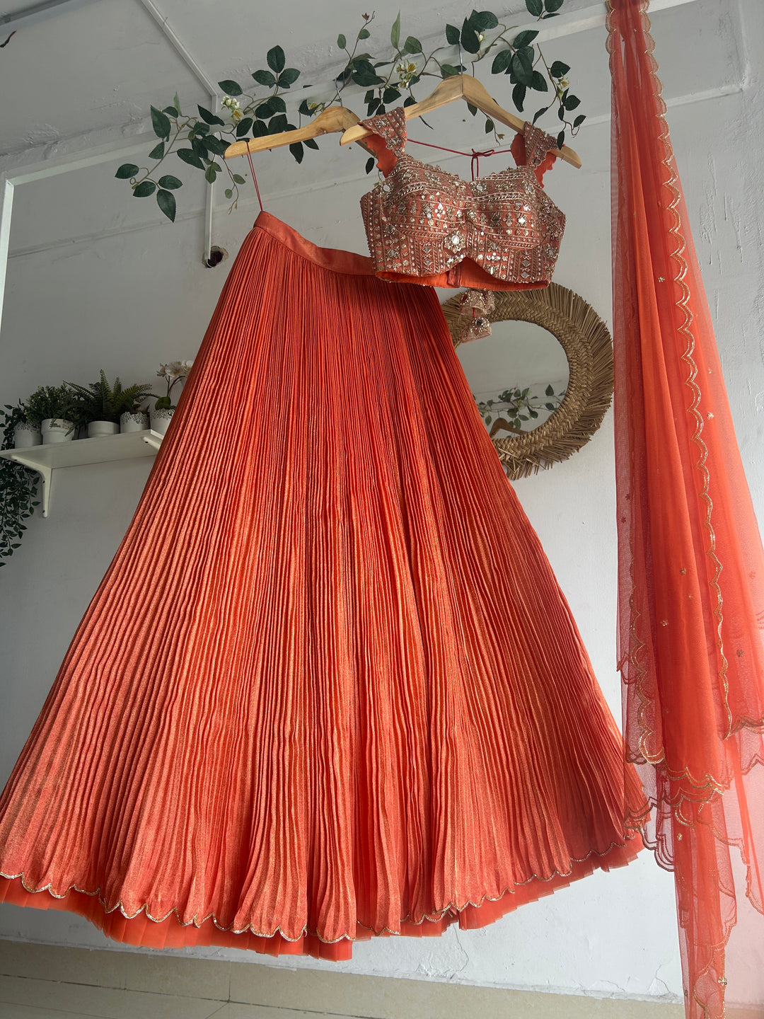 Peachish Orange Tissue Lehenga