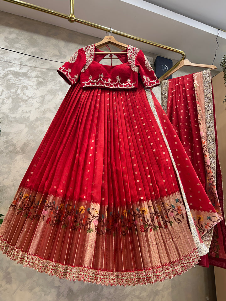 Red Kota Silk Lehenga