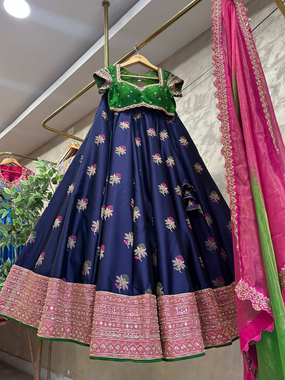 Blue & Green Banaras Silk Lehenga