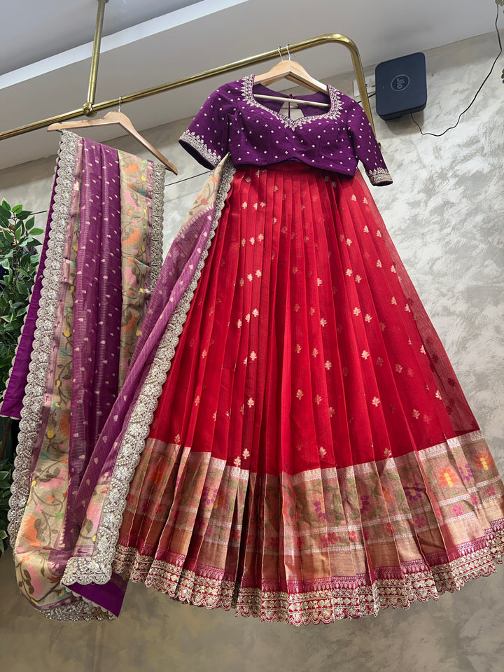 Purple and Red Kota Silk Lehenga