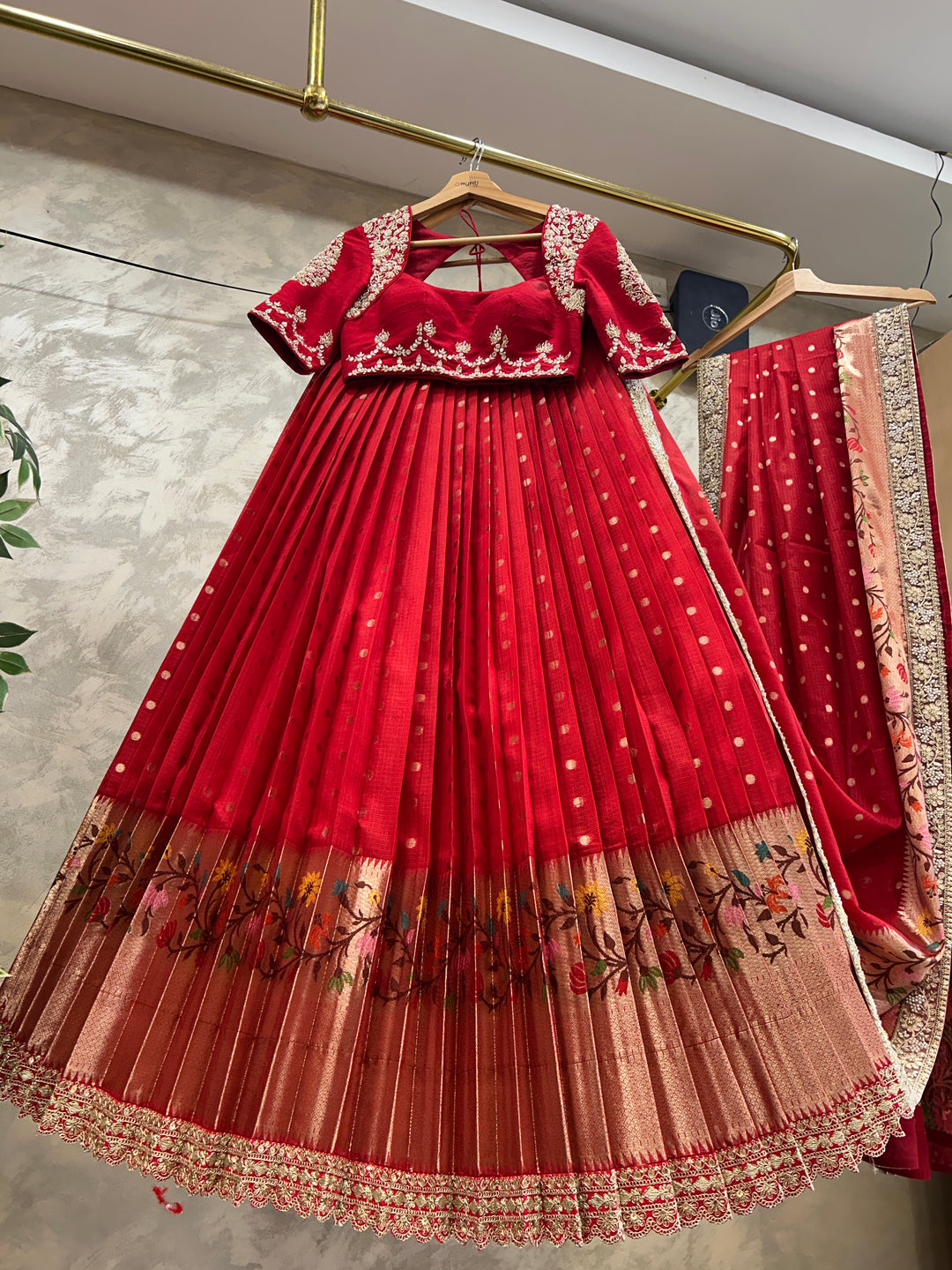 Red Kota Silk Lehenga