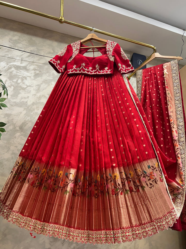 Red Kota Silk Lehenga