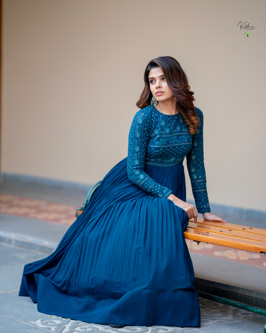 Stunning Peacock Blue Chikankari Dress from MyRiti, featuring delicate traditional embroidery on a vibrant blue fabric. Perfect for adding elegance to any special occasion.