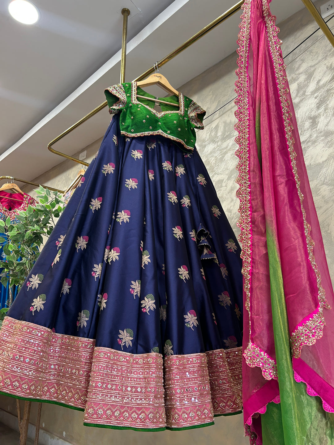 Blue & Green Banaras Silk Lehenga