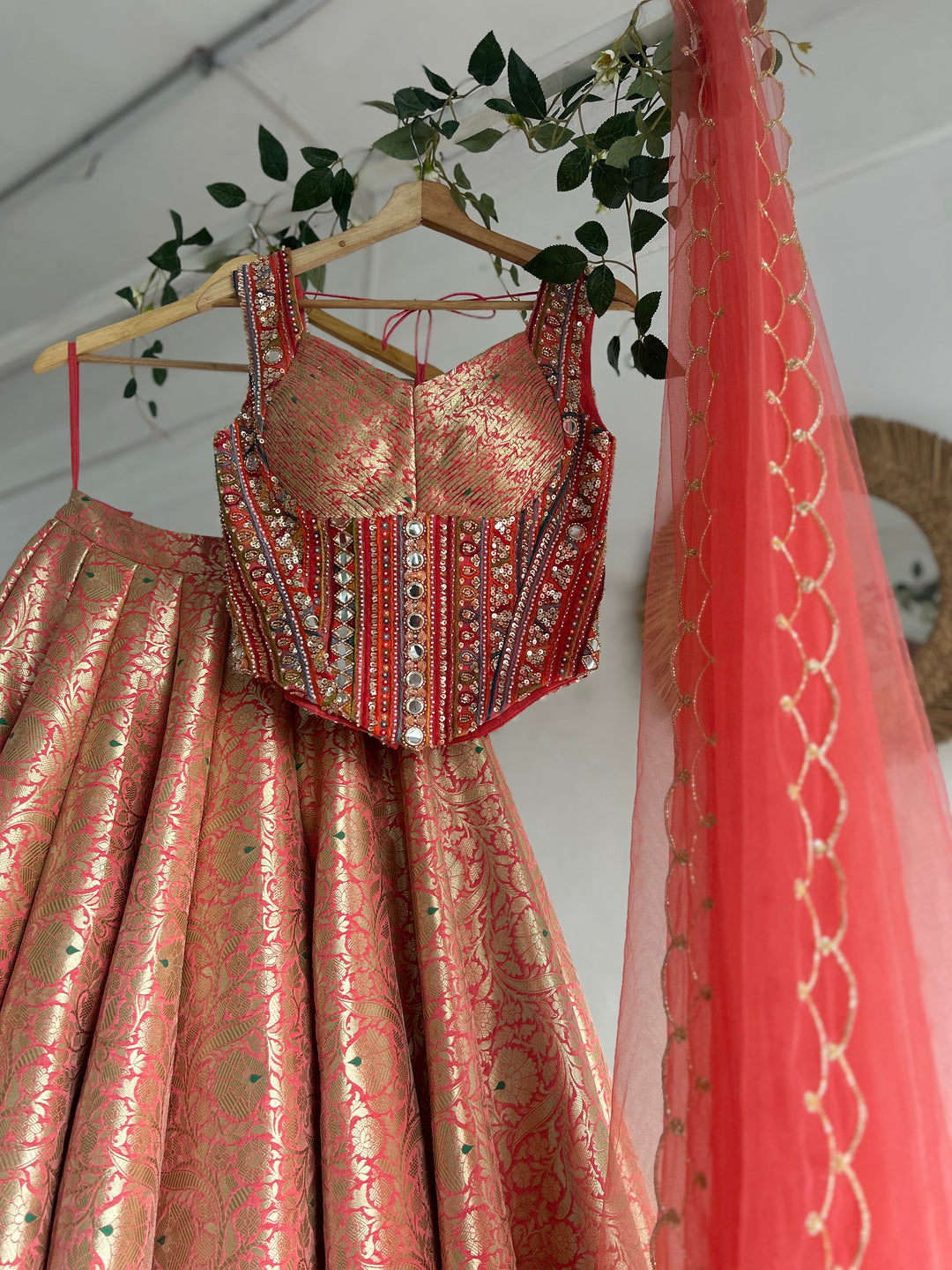 Peach Banaras Silk Lehenga