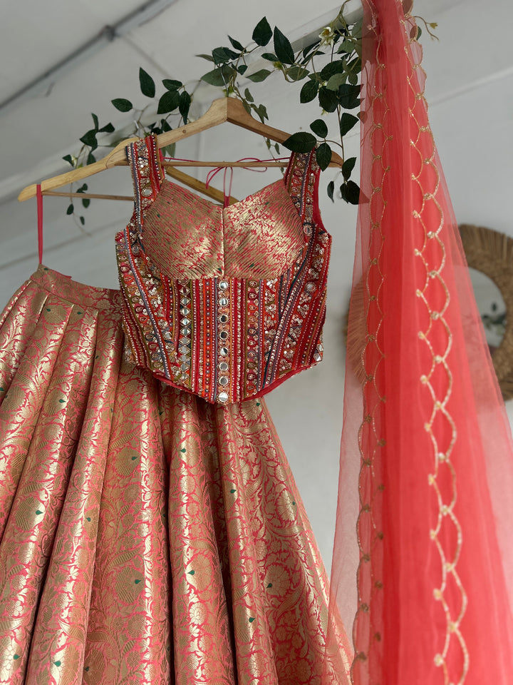 Peach Banaras Silk Lehenga