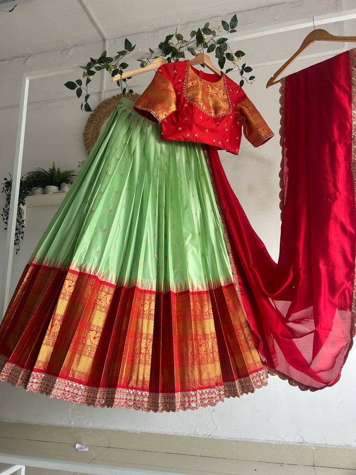 Green & Red Silk Lehenga