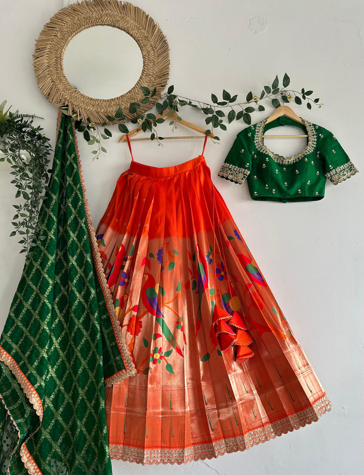 Orange Paithani Silk Lehenga