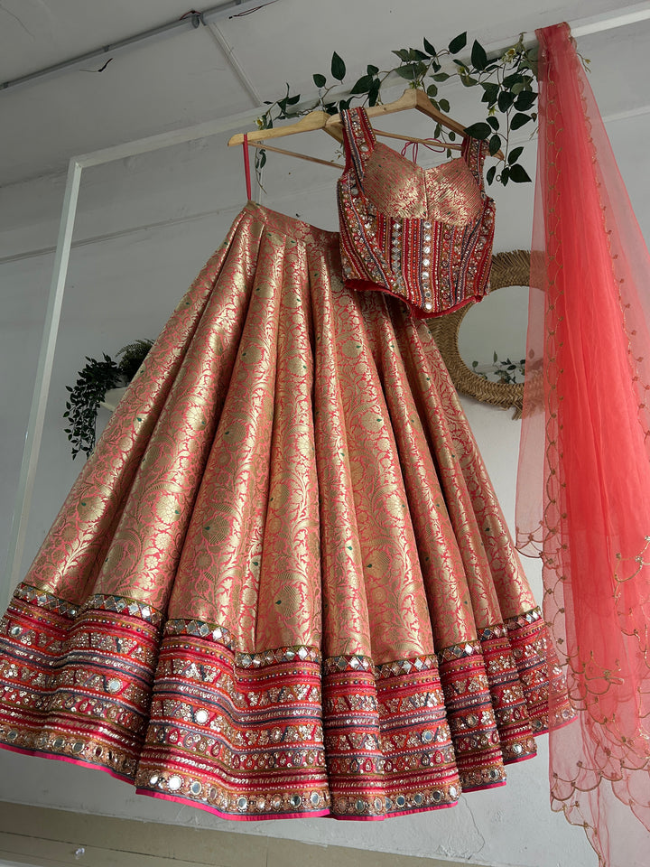 Peach Banaras Silk Lehenga
