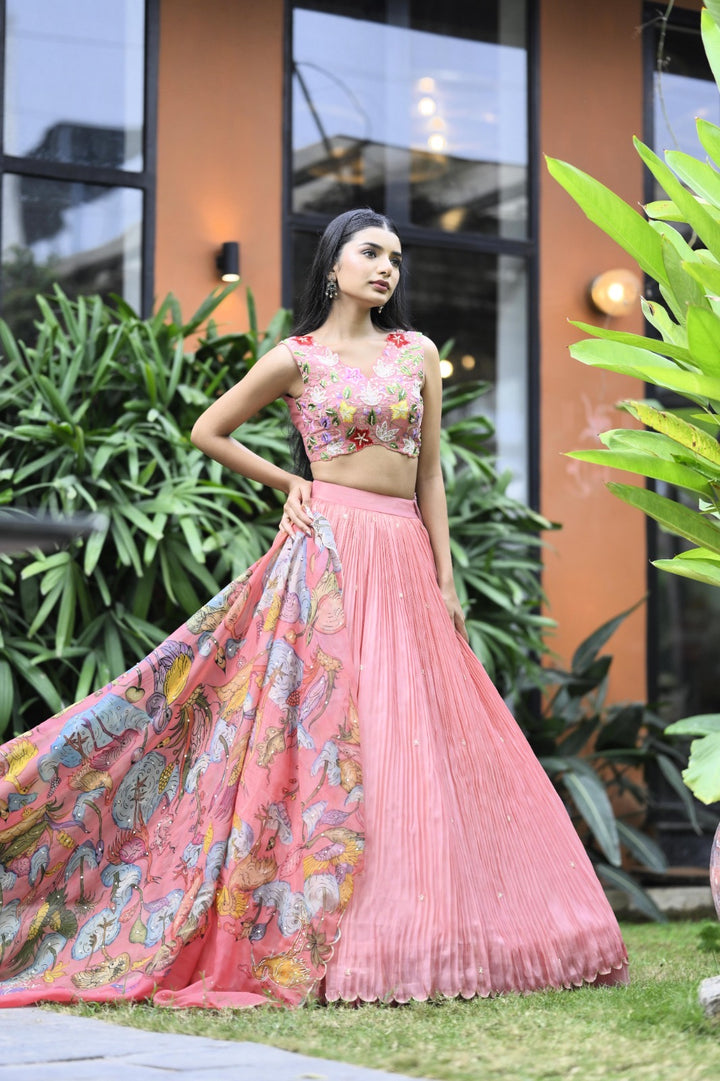 Pink Pure Tissue Silk Lehenga