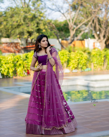 Exquisite Organza Lehenga from MyRiti, showcasing a blend of ethereal beauty and modern elegance. Perfect for those seeking sophisticated Indian wear online.